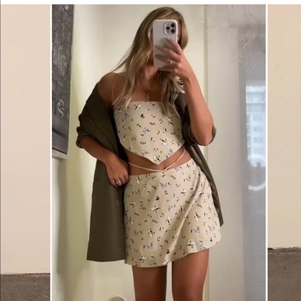 Fashion Nova Floral Beige Skirt with Tie Size XS NWT